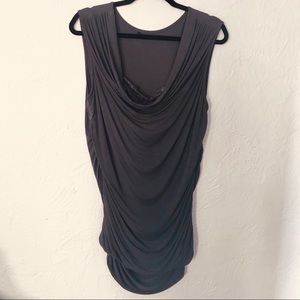 Maurices Gray Draped Ruched Tunic Top XL Lace Detail